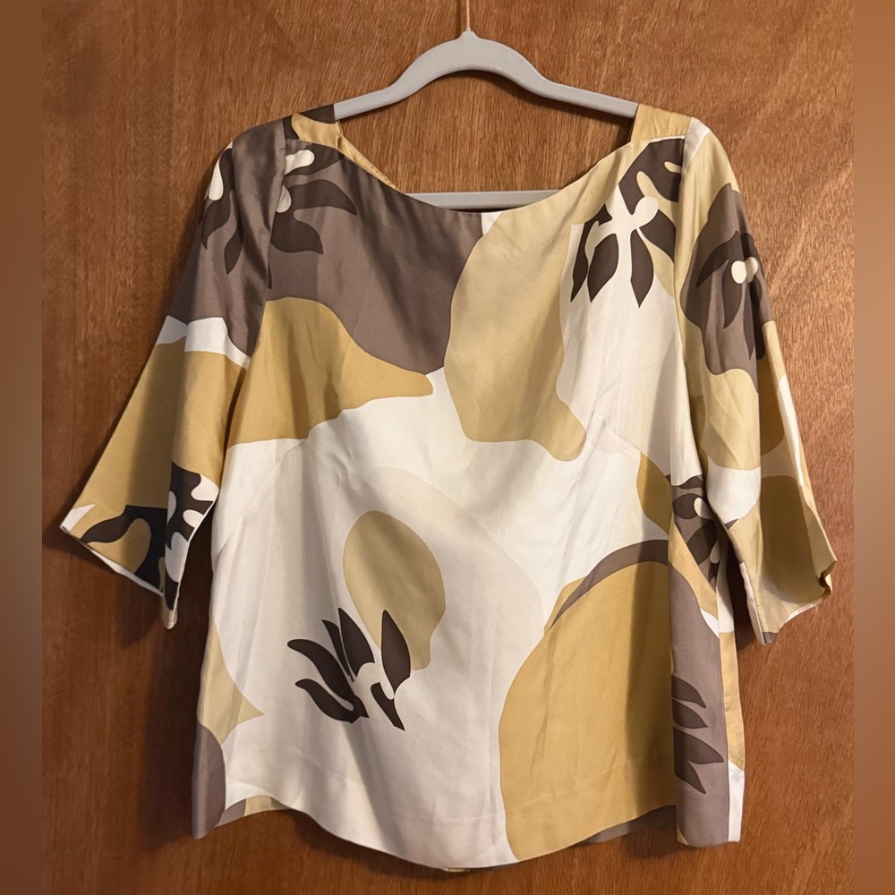 J. Crew Abstract Floral Blouse in Cream and Brown